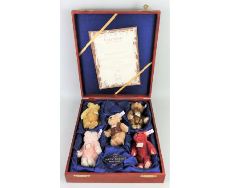 A Steiff limited edition UK Baby Bears 1994-1998, set of five teddy bears, each 18cm high, No1590/1847, in fitted wooden box,