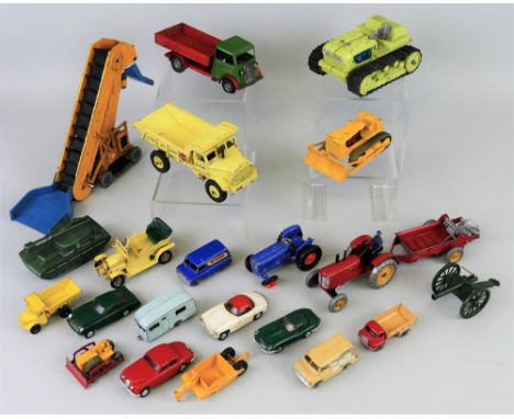 Various Makers - Dinky elevator loader, Massey Harris tractor and manure spreader etc, Corgi Euclid TC-12 etc, four Minic Mot