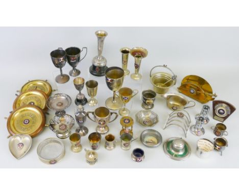 Shipping line souvenirs, comprising seven challenge trophies, three ships wheel ashtrays, six various dishes, three vases, le