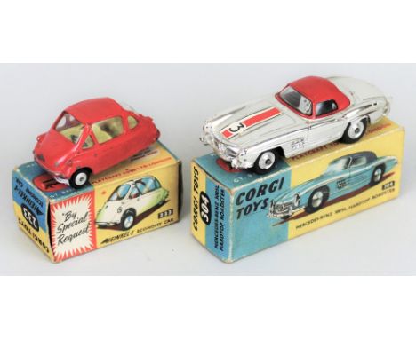 Corgi - Heinkel Economy Car, No.233 and Mercedes Benz 300SL Hardtop Roadster, No.304, both boxed (2)