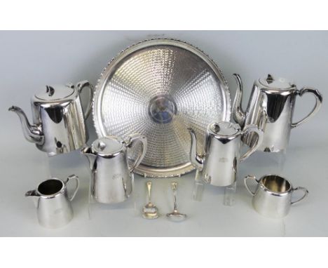 Wilson Line of Hull plated ware, comprising teapot, milk jug, sugar bowl, coffee pot, hot milk jug, caddy spoon and sauce lad