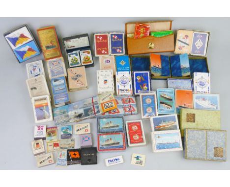 A collection of nearly thirty promotional packs of playing cards, for various shipping companies including Wilson Line, Orien