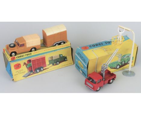 Corgi - Gift Set No.14 Hydraulic Tower Wagon with lamp standard, and Gift Set No.2 Land Rover with 'Rices' Pony Trailer and P