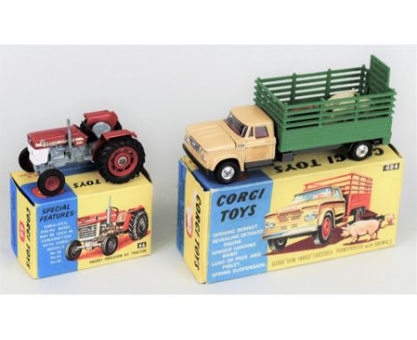 Corgi - Massey-Ferguson "165" tractor, No.66 and Dodge Kew Fargo Livestock transporter with animals, No.484, both boxed (2)
