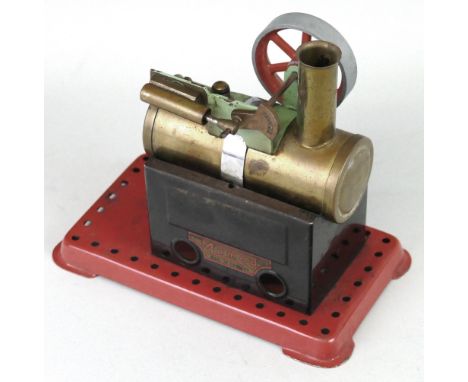 Mamod stationary steam engine, lacking burner, base 18cm x 10cm