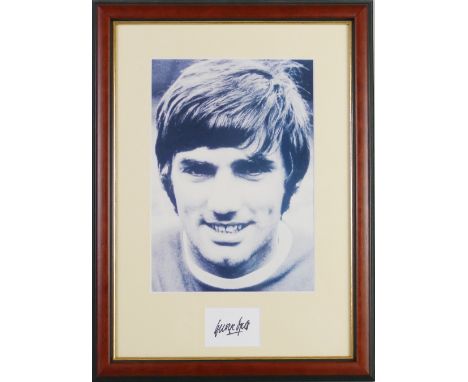 Football - George Best autograph, a framed signature in black marker pen, mounted beneath a black and white photographic port