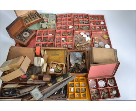 WATCH PARTS , An immense , lifetimes collection of watch spares .  Including , many enamel faces , numerals , hands , swiss m