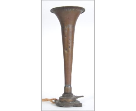 A vintage Industrial early 20th century copper horn of conical form with bracket mount, possibly and old lorry horn H43cm
