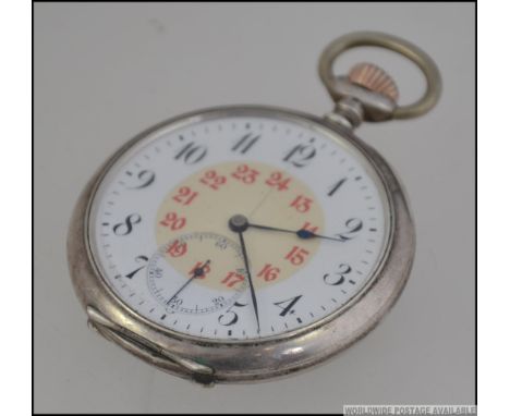 A silver 800 marked International Watch Co, Schaffhausen pocket watch. The face with 24 hour dual dial and subsiduary seconds