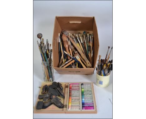 A LARGE collection of assorted art / artists tools, paint and paper etc. Ex Michael Coote collection - including many brushes