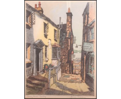 A 19th century colour lithograph print by James Priddey of Quay Hill, Tendy being signed in pencil to the  margin.  Framed an