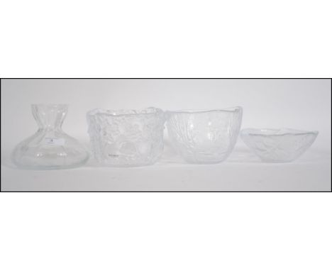 A good group of Swedish studio glass to include 3 Kosta Boda glass bowls depicting classical scenes and a Swedish sea glass d