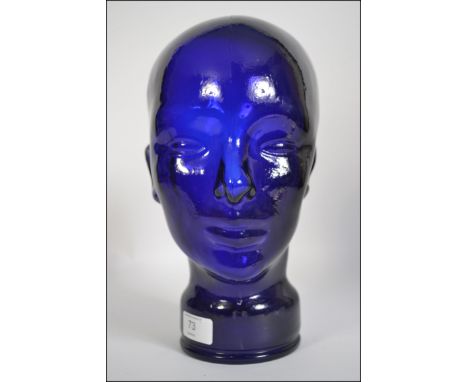A 20th century blue glass phrenology head / display head / mannequin head H27cm