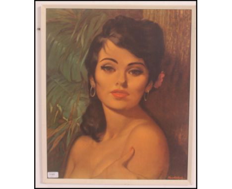 A large vintage kitsch portrait of a young naked lady with a flower to her hair, signature to the corner Vandersyde .  63cm h