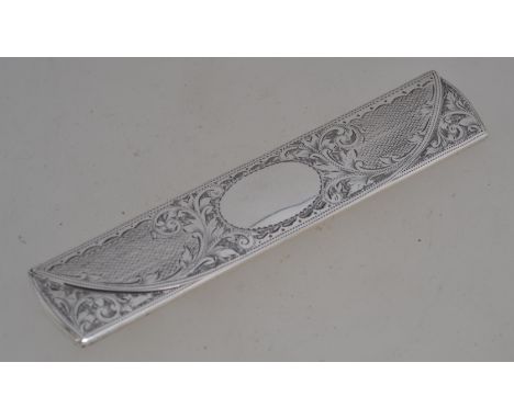 A Victorian silver hallmarked crochet hook case in the form of a spectacle case engraved with sprung mechanism to interior Pa