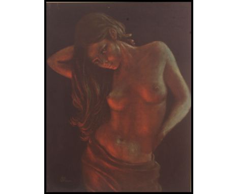 A vintage mid century retro print of a maiden by S. Pearson set in the original frame ( in the manner of Lynch )   79cm high 