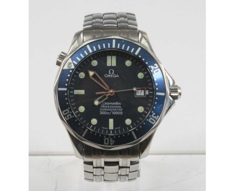 A stainless steel Omega Seamaster Professional chronometer automatic wristwatch, having a round blue dial and luminous hour m