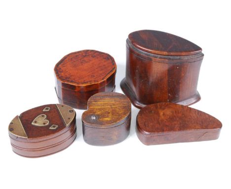 A 19th century brass mounted beech and oak box, of turned oval form, the rotating lid with a heart shaped cartouche intialed 