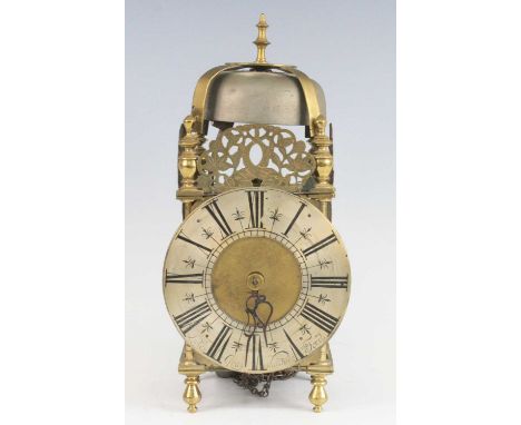 A brass lantern clock, the 6½" silvered Roman dial with inner quarter track and half-hour divisions, engraved 'Luke Gray Shas