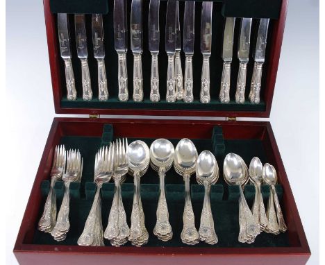 A Queen Elizabeth II cased silver part cutlery suite, in the Kings pattern, comprising twelve table forks, eleven dessert for