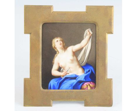After Andrea Casali (Italian 1705-1784) - The suicide of Lucretia, enamel on porcelain, probably Berlin or Vienna, 11 x 9cm, 
