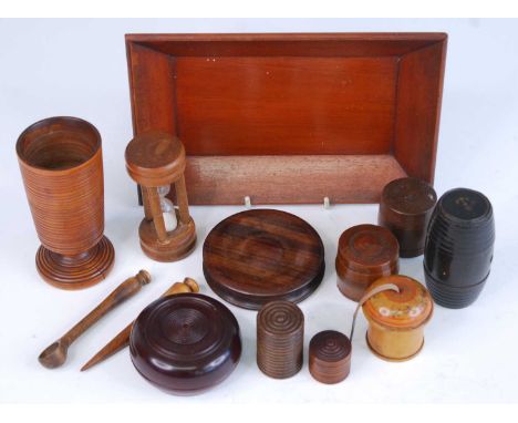 A 19th century treen cotton dispenser, in the form of a barrel, printed around the aperture Use Clark &amp; Co.'s Anchor Cott