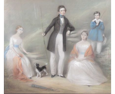 William Moore (XIX)- Family portrait, pastel, signed and dated 1842 lower left, 53 x 61cm