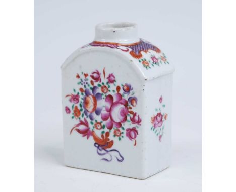 A Chinese famille rose porcelain tea canister, 18th century, enamel decorated with flowers, h.10.5cmSmall nibbles to the glaz