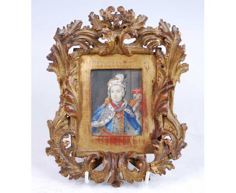 Early 19th century continental school, half length portrait of a young aristocrat, wearing decorated blue robes, miniature wa