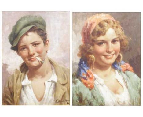 Antonio Vallone (XX)- Pair; Portrait studies of a boy and a girl, oils, signed lower left and lower right, 39 x 29cm