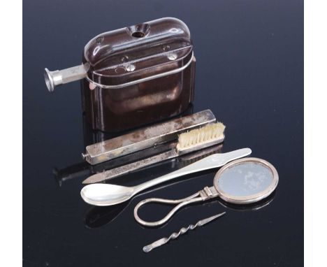 A small collection of dentistry and medical items to include a William IV dental mirror, the oval plate within a silver surro