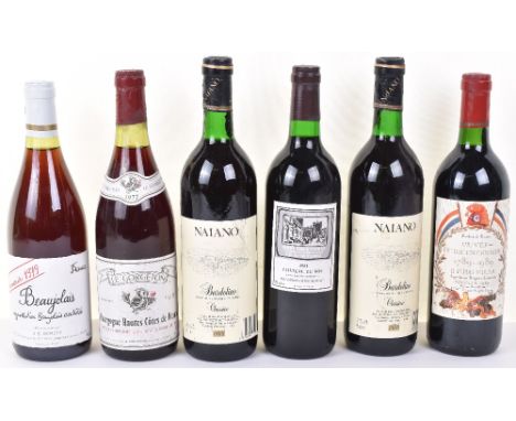 Twelve bottles of red wine, to include Bourgogne Hautes Cotes de Beaune Le Gorgeton 1977, 19179 Beaujolais A.J. Ochert, two N