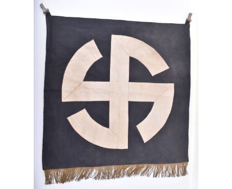 Third Reich Waffen-SS Germania Division Banner, single sided black cloth banner with mobile swastika to the centre and bullio