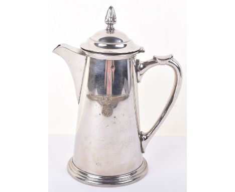 WW2 German / Third Reich Coffee Pot, stamped to the top section “FRUHERES D.R.P 7569”. SS style cap eagle mounted to the cent