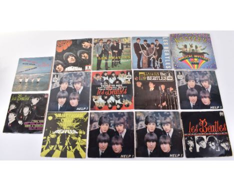 Fourteen  Beatles Singles, including French issues, ME0 108 French ticket to ride, French I want to hold your hand, French ‘H