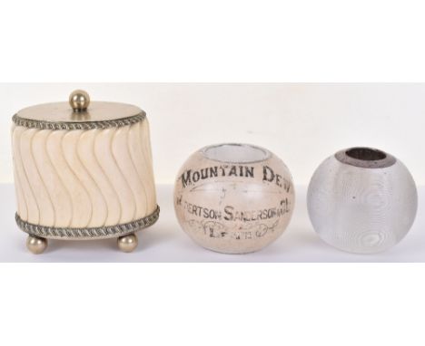 An early 20th century ivorine and silver plate mounted tea caddy, with a silver mounted glass match holder, and a Hammersley 