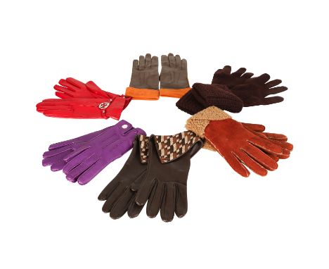 HERMÈS und GUCCI Handschuhe-Konvolut, Gr. 7, 7,5 und 8. Fünf Modell aus Leder und eines aus Strick. Überwiegend guter Zustand