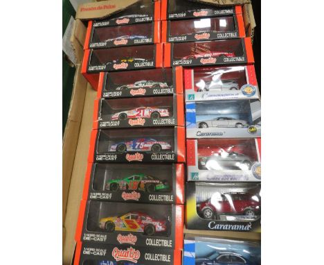 TWELVE BOXED QUATRO 1:43 SCALE RALLY CARS TOGETHER WITH FIVE BOXED 1:43 SCALE CARARAMA CARS 