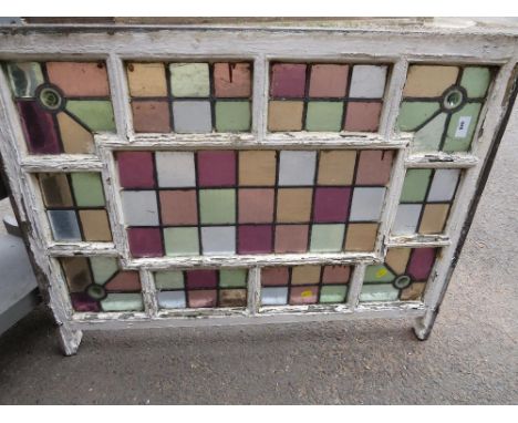 A LEADED LITE WOODEN WINDOW SASH INSERT 