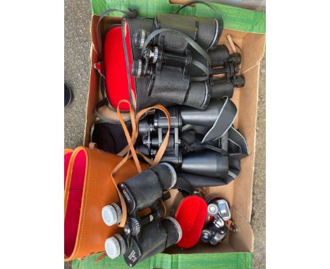 Eight pairs of mini Binoculars to include Practica , Virgin, Kron etc. together with an aomekie monocular