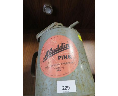 A VINTAGE ALADDIN PINK PREMIUM PARAFFIN CAN 
