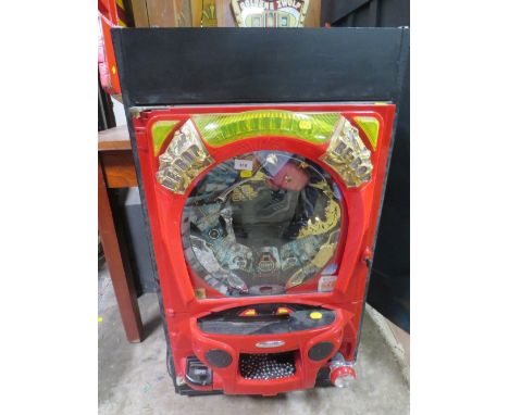 A VINTAGE JAPANESE ? WALL MOUNTED ELECTRICAL BE-BOP ARCADE PIN- BALL MACHINE, marked 'SRD-SANSELL', with key and ball bearing