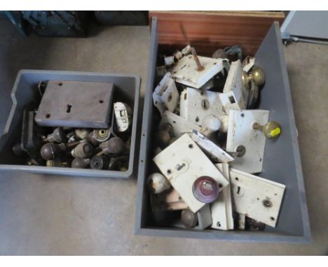 TWO BOXES OF VINTAGE DOOR LOCKS AND HANDLES 