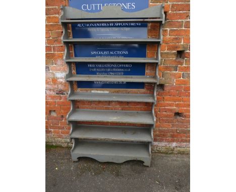 A GREY PAINTED TWO PIECE DISPLAY SHELF 