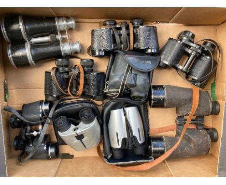 Six Pairs of mini Binoculars to include digital optics laser red titanium 10 x 25 field, Tasco 8 x 30, Levenhuk 16 x 32, Irvi