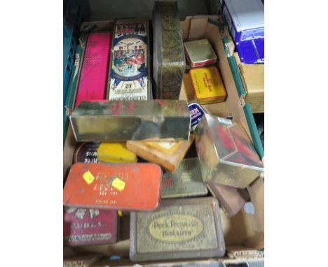 THREE TRAYS OF VINTAGE COLLECTABLE TINS ETC 