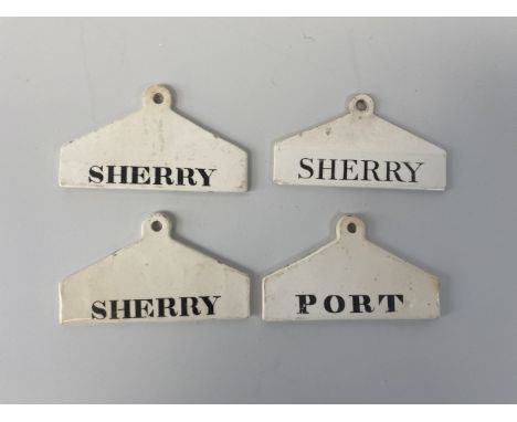 4 19th century ceramic cellar bin labels inc Wedgwood example
1 Port, 3 Sherry