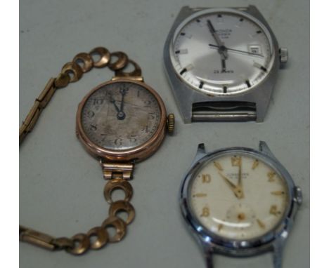 A 9ct gold cased ladies wristwatch, on plated bracelet; together with a vintage gentleman's Junghans wristwatch, manual wind,