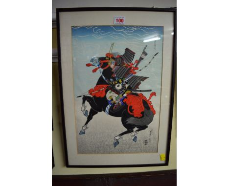Hasegawa Sadanobu III, 'Warrior Kajiwara Kagesue', woodblock print, 39.5 x 26cm.