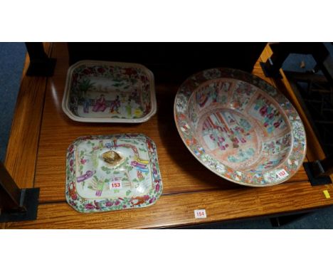 A Chinese Canton famille rose basin, late 19th century, 41.5cm diameter. Condition Report: Some wear to the decoration of thi